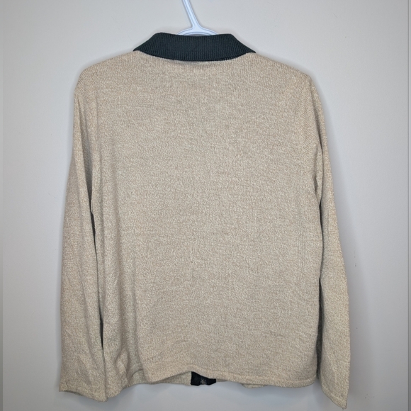 ALIA Zip up Cream Green Leaf Embroidered Sweater Women Medium Grandma Knit - Picture 2 of 11